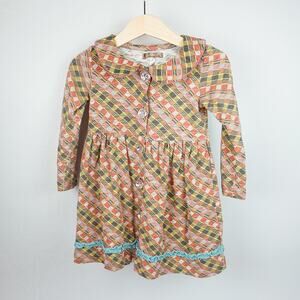 Matilda Jane Long Sleeve Dress Geometric Pattern Retro Brown Baby 18m